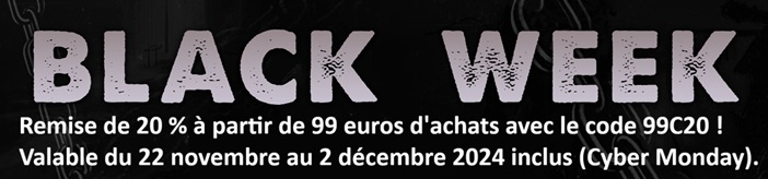 Remise de 20 %  partir de 99 euros d'achats avec le code 99C20 ! Valable du 22 nov. au 2 dc. 2024.